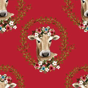 8" Floral Cow - Red