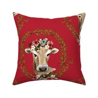 18" Floral Cow - Red