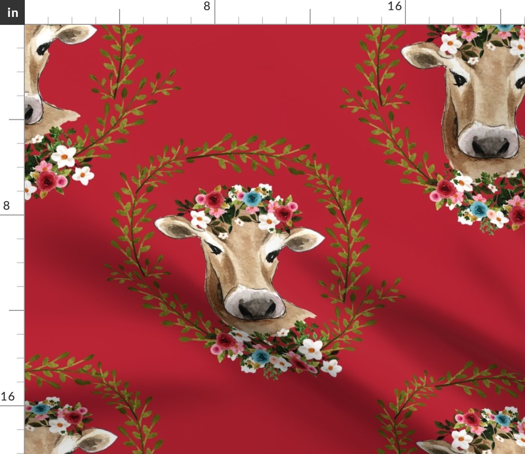 18" Floral Cow - Red