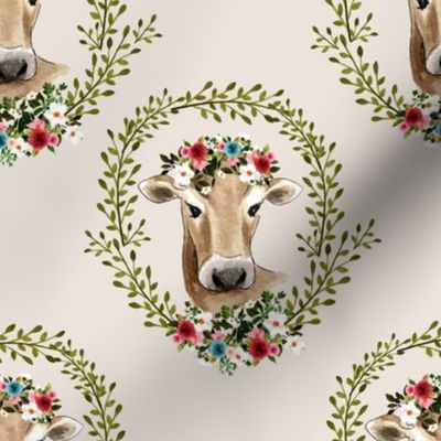 8" Floral Cow - Taupe