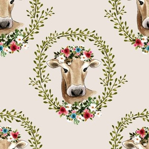 8" Floral Cow - Taupe