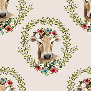 18" Floral Cow - Taupe
