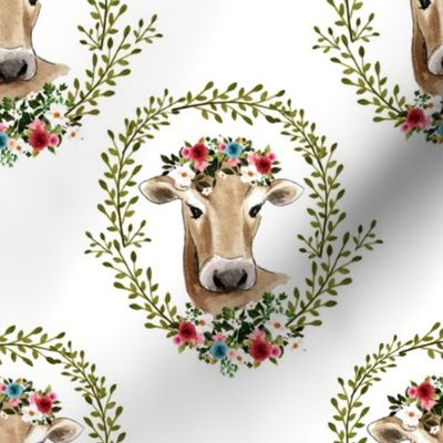 8" Floral Cow - White