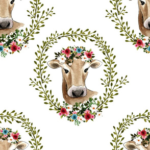 18" Floral Cow - White