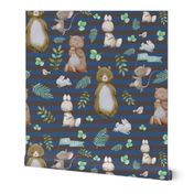 8" Hello Forest Animals - Dark Blue & Tan Stripes