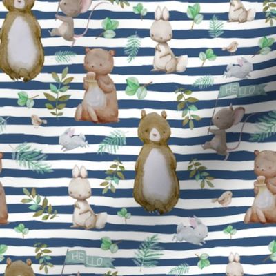 8" Hello Forest Animals - Dark Blue Stripes