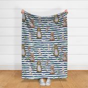 36" Hello Forest Animals - Dark Blue Stripes