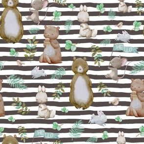 8" Hello Forest Animals - Dark Tan Stripes