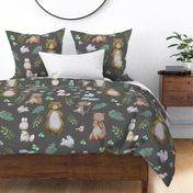 36" Hello Forest Animals - Dark Grey