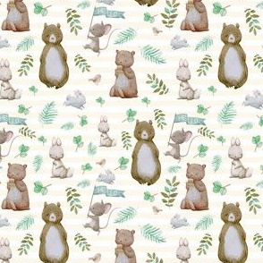 4" Hello Forest Animals - Ivory Stripes