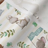 8" Hello Forest Animals - Ivory Stripes