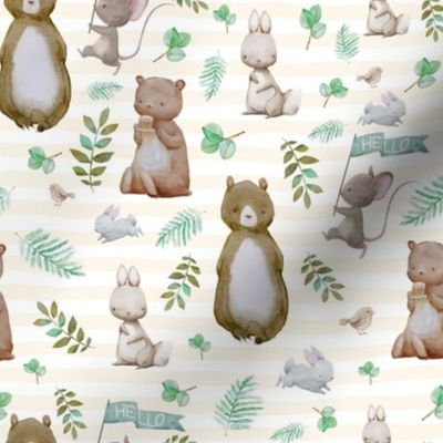 8" Hello Forest Animals - Ivory Stripes