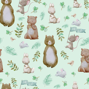 36" Hello Forest Animals - Minty Green
