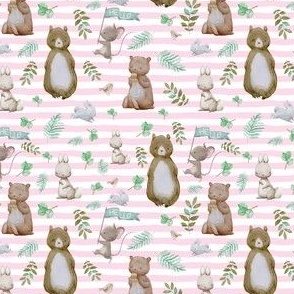 4" Hello Forest Animals - Pink Stripes