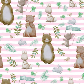 36" Hello Forest Animals - Pink Stripes