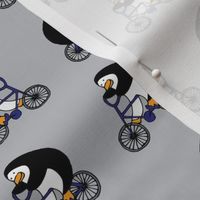 Penguins on bikes - dove grey