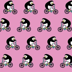 Penguins on bikes - Sugar Mouse Pink - medium small by Cecca Designs