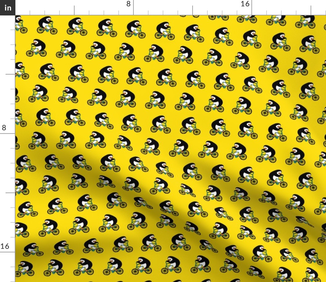 Penguins on bikes - Yellow