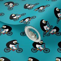 Penguins on bikes - Teal