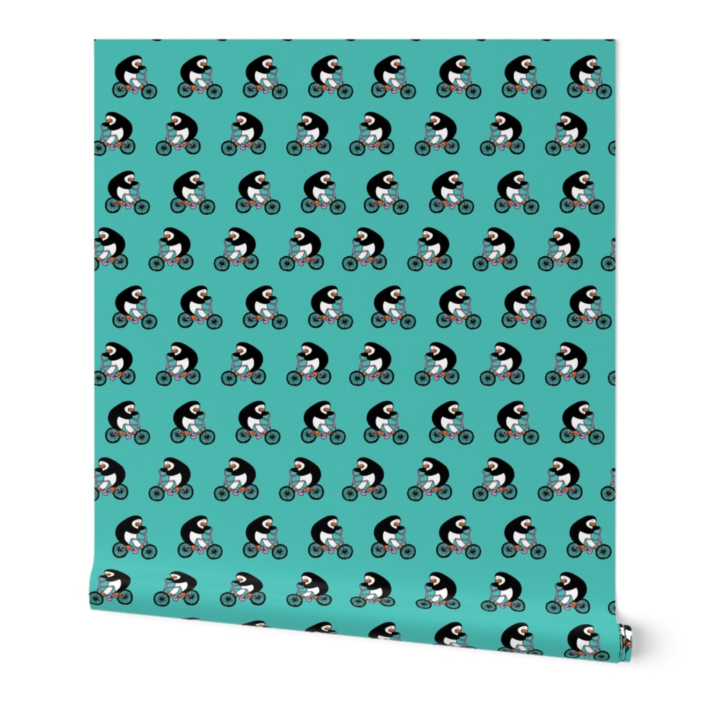 Penguins on bikes - turquoise