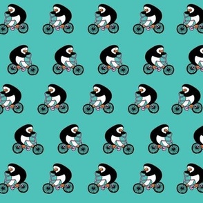 Penguins on bikes - turquoise