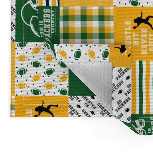 3 inch Football//Hustle Hit Never Quit - Packers - Wholecloth Cheater Quilt - Rotated