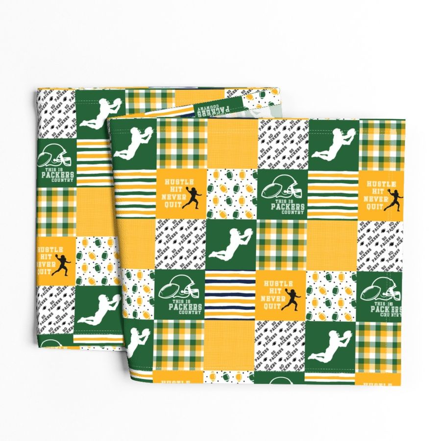 3 inch Football//Hustle Hit Never Quit - Packers - Wholecloth Cheater Quilt - Rotated