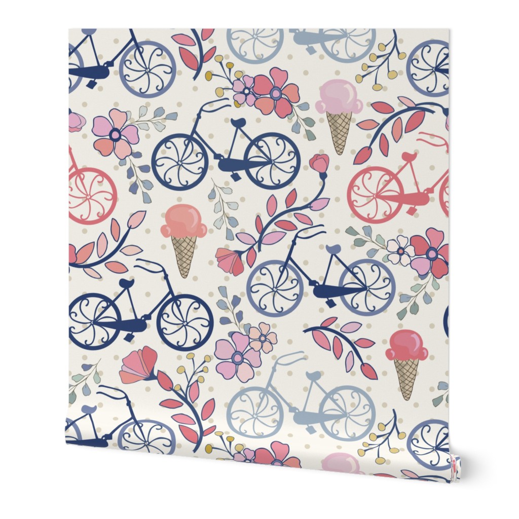 Biking for Ice Cream- Dot- Blue, Pink, Blush