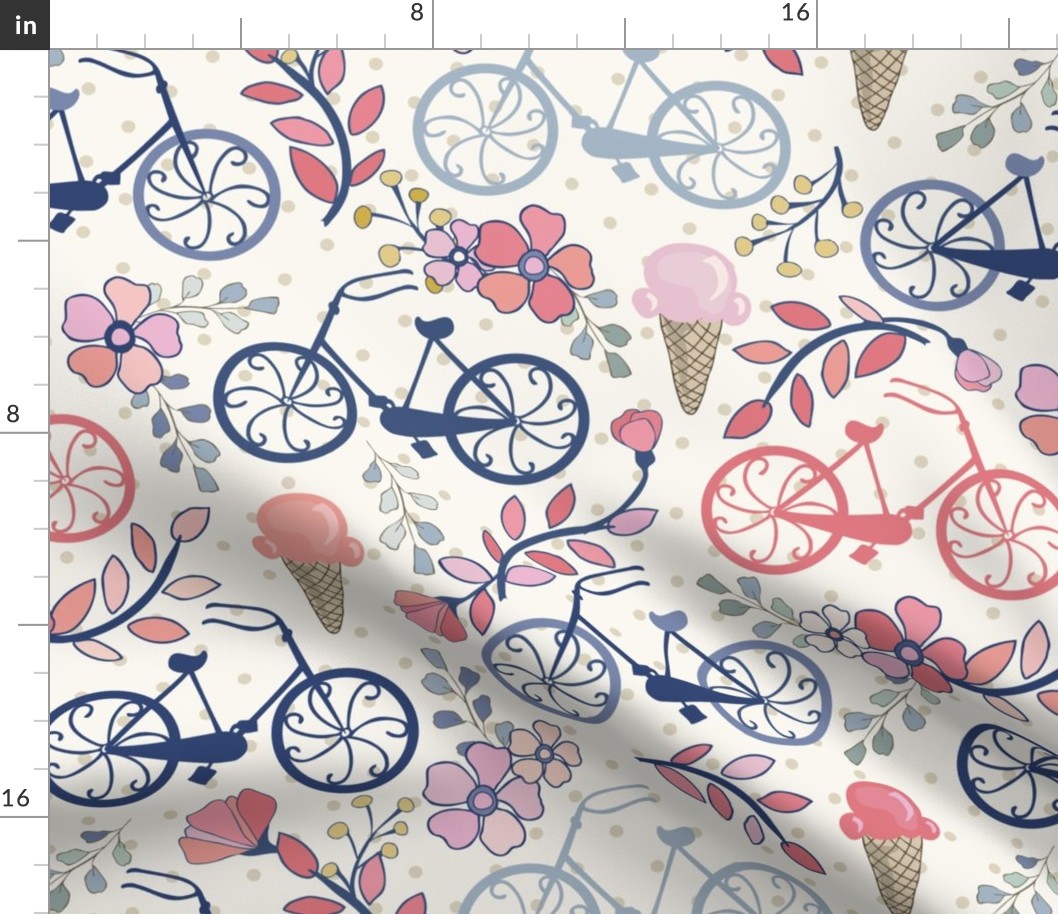 Biking for Ice Cream- Dot- Blue, Pink, Blush