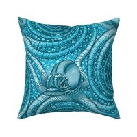 ★ KRAKEN ' ROLL ★ Monochrome Teal Blue - Jumbo Scale / Collection : Kraken ' Roll – Steampunk Octopus Print