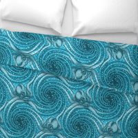 ★ KRAKEN ' ROLL ★ Monochrome Teal Blue - Jumbo Scale / Collection : Kraken ' Roll – Steampunk Octopus Print