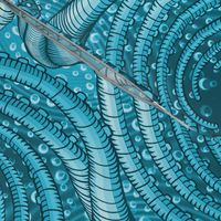 ★ KRAKEN ' ROLL ★ Monochrome Teal Blue - Jumbo Scale / Collection : Kraken ' Roll – Steampunk Octopus Print