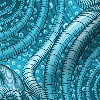 ★ KRAKEN ' ROLL ★ Monochrome Teal Blue - Jumbo Scale / Collection : Kraken ' Roll – Steampunk Octopus Print