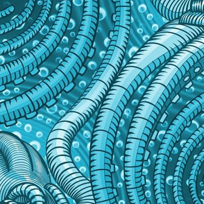 ★ KRAKEN ' ROLL ★ Monochrome Teal Blue - Jumbo Scale / Collection : Kraken ' Roll – Steampunk Octopus Print