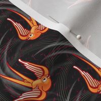 ★ SWALLOW IN THE WIND ★ Orange + Black, Small Scale / Collection : Swallows & Polka Dots – Rockabilly Prints