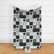 Happy camper patchwork wholecloth - woodland mint,grey, and black (90)