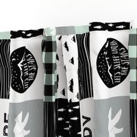 Happy camper patchwork wholecloth - woodland mint,grey, and black (90)