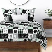 Happy camper patchwork wholecloth - woodland mint,grey, and black (90)