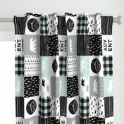 Happy camper patchwork wholecloth - woodland mint,grey, and black (90)