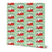 merry christmas retro trailer on mint green