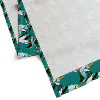 Flying Pelicans on Dark  Aqua Green