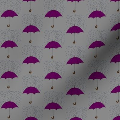 Umbrellas and Raindrops-Purple 1.5 inches