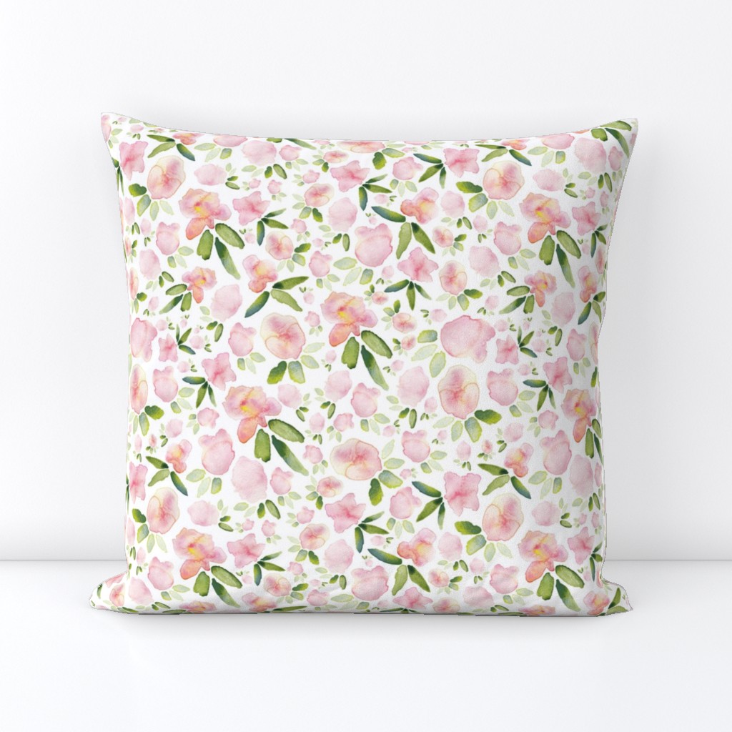 Bloomings - pink watercolor floral fabric and wallpaper