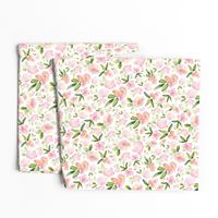 Bloomings - pink watercolor floral fabric and wallpaper