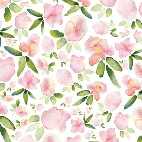 Bloomings - pink watercolor floral fabric and wallpaper