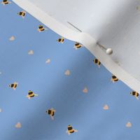 Bee and hearts//Bee fabric on clear Blue