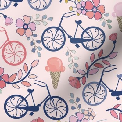 Biking for Ice Cream - Small - Pink, Navy, Blue, Blush