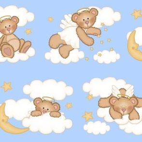 Angel Bear Moon Star Cloud Nursery Blue