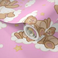 Angel Bear Moon Star Cloud Nursery Pink Girl