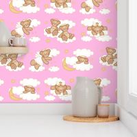 Angel Bear Moon Star Cloud Nursery Pink Girl